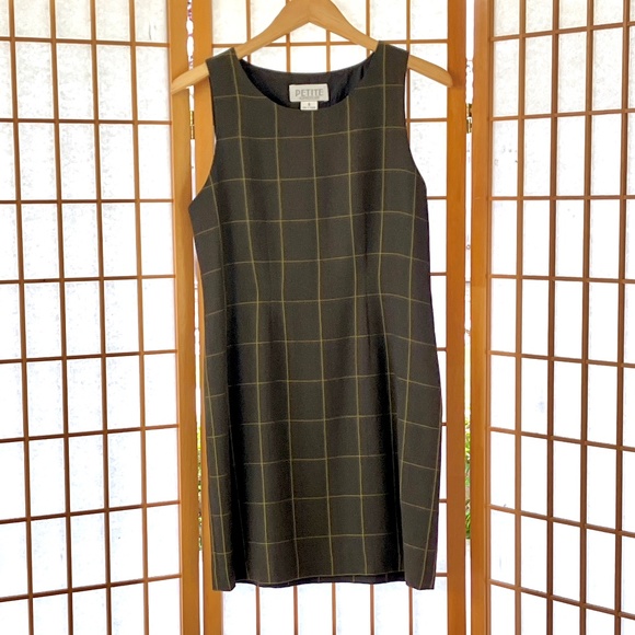 Sleeveless Gold Checked Brown Dress 6 Petite - Picture 3 of 8